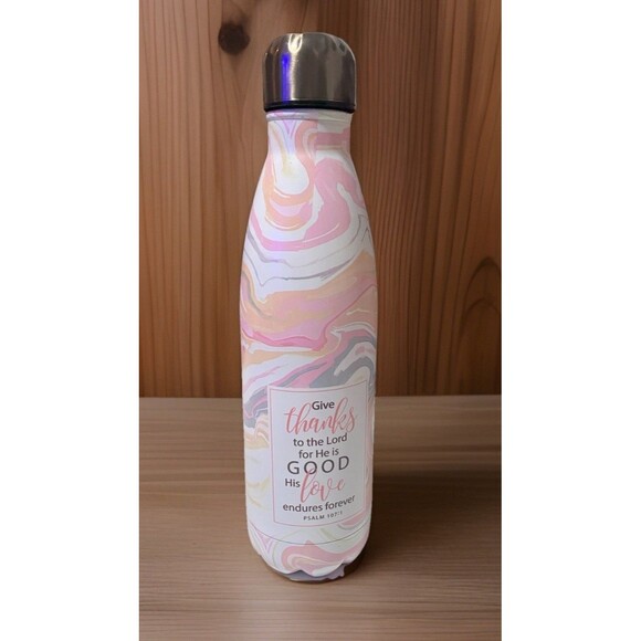 "Give Thanks" Marble Patterned Stainless Steel Water Bottle 20oz Insulated 10.5' - Picture 1 of 15